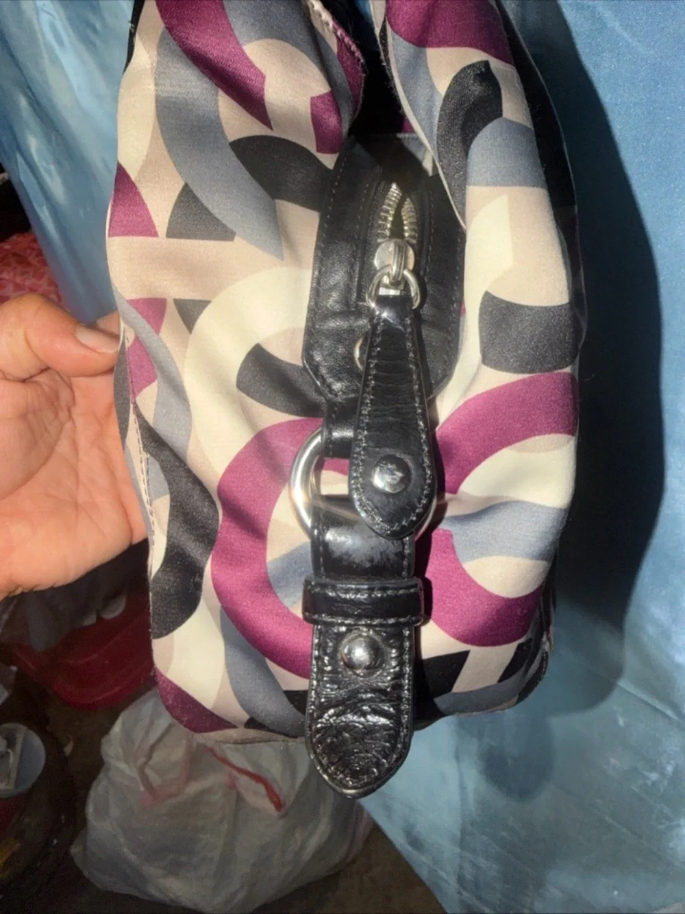 Vintage COACH MAGGIE OP ART HOBO PURPLE CHAINLINK SATCHEL HANDBAG F0967-14420 - Picture 8 of 10
